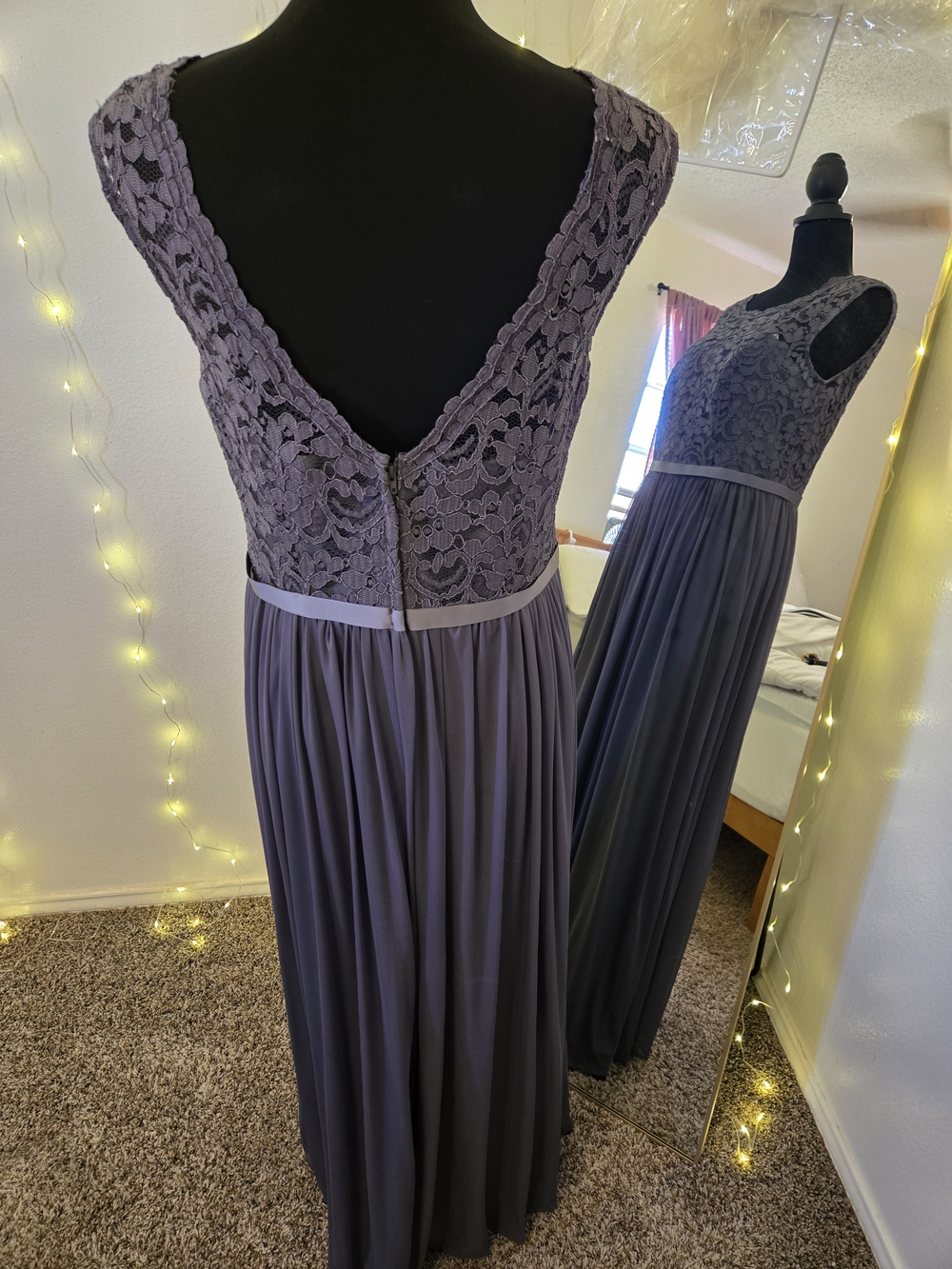 David's Bridal Slate Gray Lace Bodice Maxi Dress - Picture 4 of 8